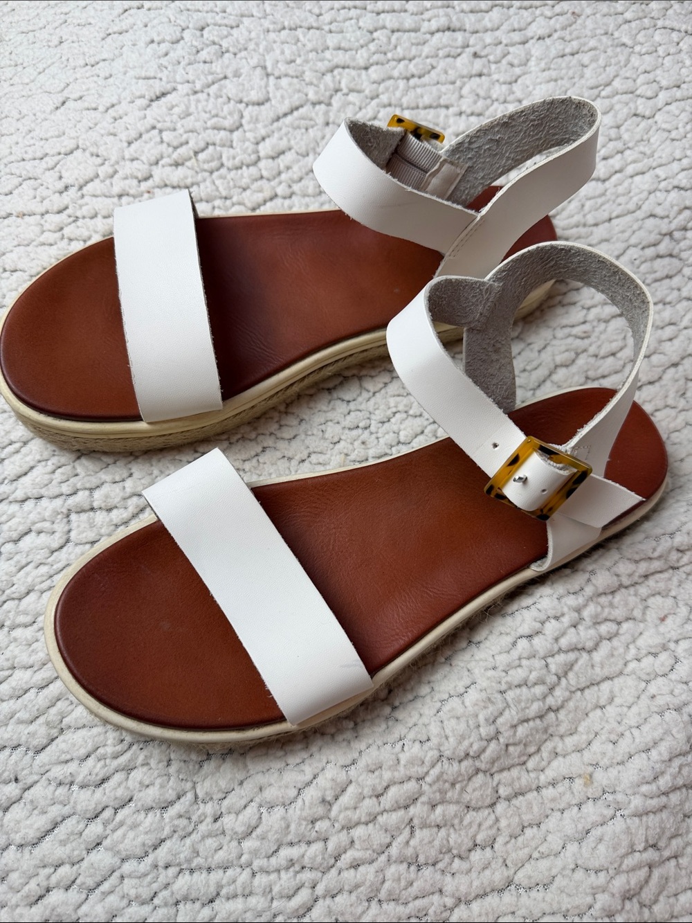 MIA White Leather Ankle-Strap Sandals with Brown Footbed - Picture 3 of 7